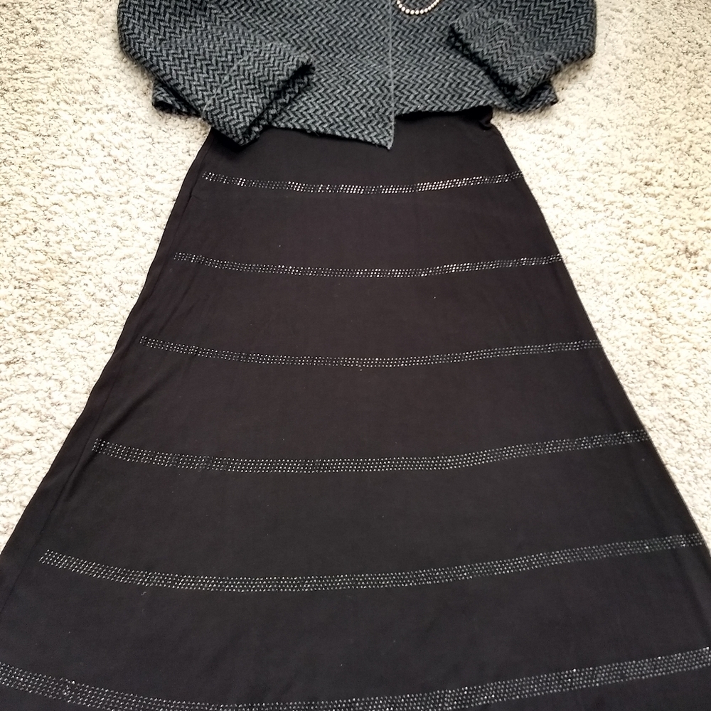 INC Black Studded Sparkle Maxi Skirt - Picture 2 of 4